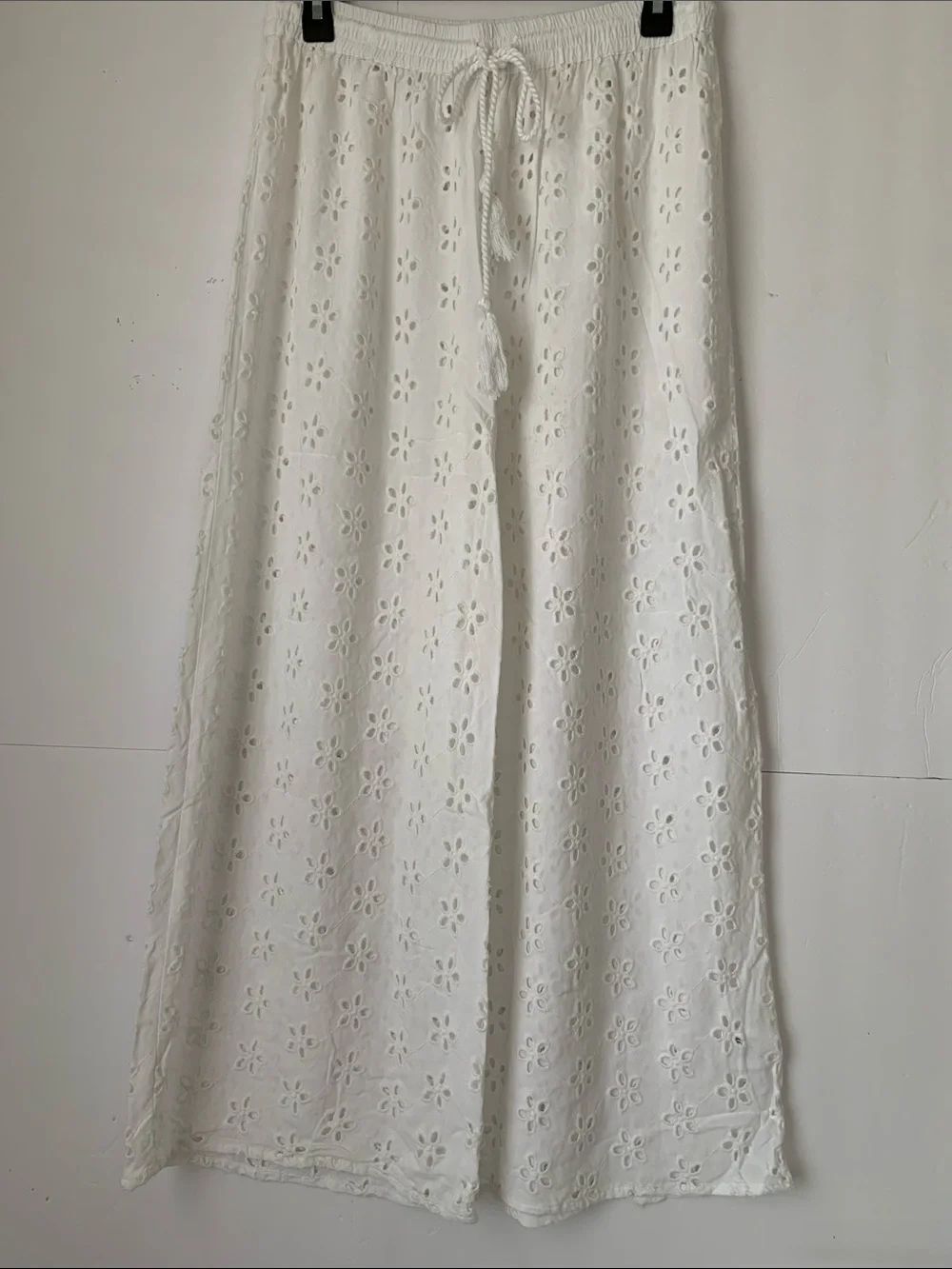 Salty Lemon White Eyelet Wide-Leg Lounge Lightweight Pants Size XL